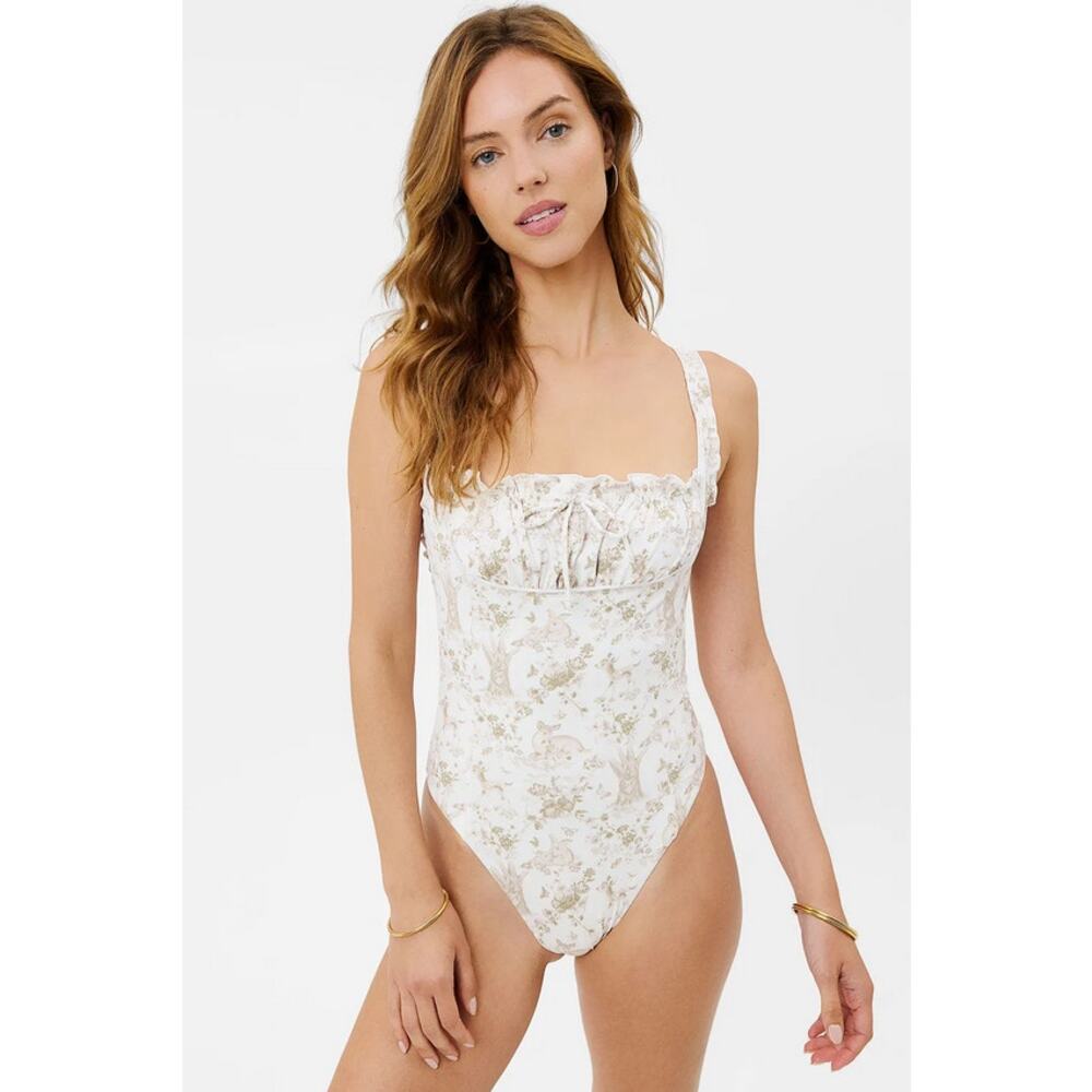 Frankies Biknis Fawn Ruffle One Piece Swimsuit XS Beach Summer Bella Hadid - Picture 2 of 7